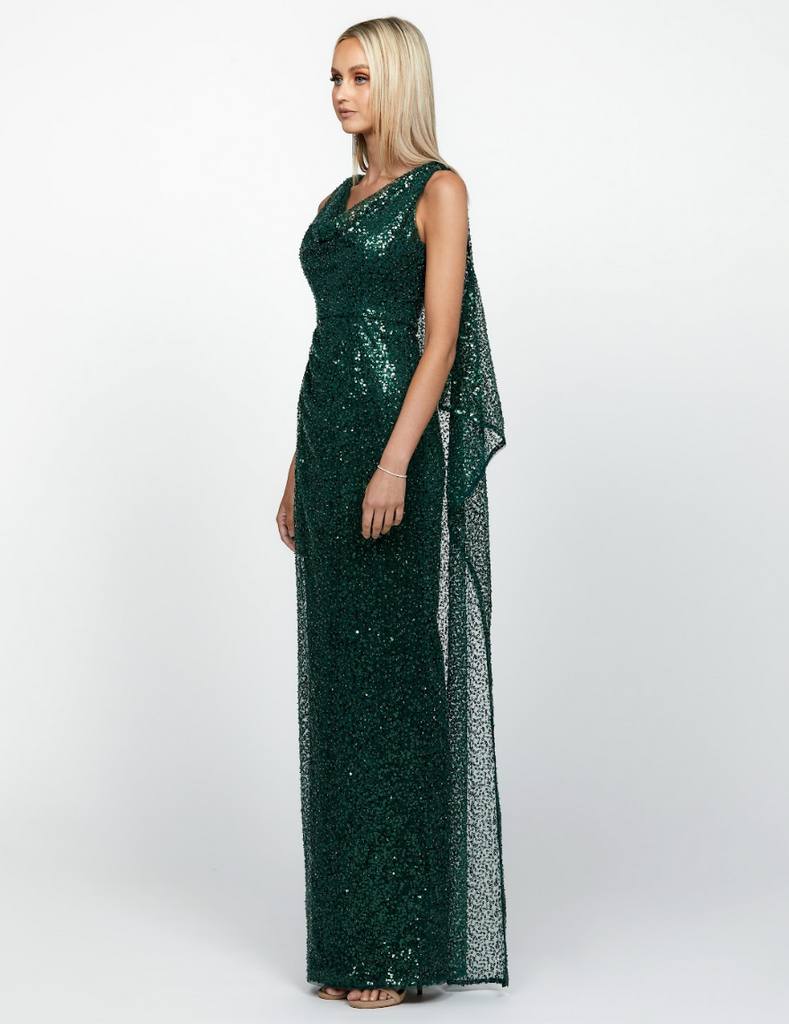 Oprah Cape Gown B47D28L by Bariano - Emerald