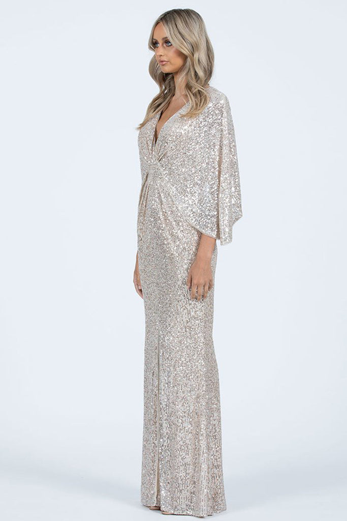 Oprah Cape Gown B47D28L by Bariano - Nude/Copper