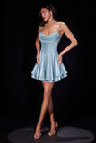 Satin Mini Dress - Dusty Blue