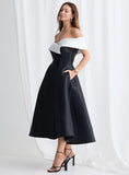 Eloisa Off Shoulder Midi - Black/White