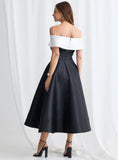 Eloisa Off Shoulder Midi - Black/White