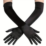 Satin Long Gloves - Black