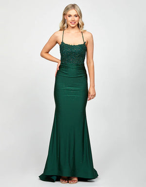 Suzy Fitted Gown by Bariano - Dark Green