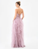Faith Sheer Frill Gown - By Bariano - Dusty Rose