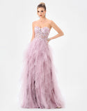 Faith Sheer Frill Gown - By Bariano - Dusty Rose