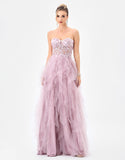 Faith Sheer Frill Gown - By Bariano - Dusty Rose