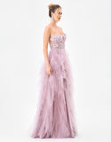 Faith Sheer Frill Gown - By Bariano - Dusty Rose