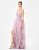 Faith Sheer Frill Gown - By Bariano - Dusty Rose