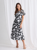 Lizzie Puff Sleeve Midi - Black/White
