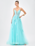 Kellie Strappy Back Gown - Aqua