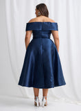 Eloisa Off Shoulder Midi - Navy