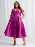 Eloisa Off Shoulder Midi - Fuschia
