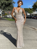 Cynthia JP111 Gown by Jadore - Silver/Nude