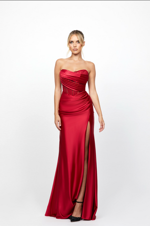 Audrey Strapless Corset Gown by Bariano - Red