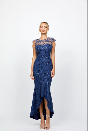 Phoebe Cap Sleeve Hi Lo Dress by Bariano - Navy