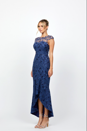 Phoebe Cap Sleeve Hi Lo Dress by Bariano - Navy