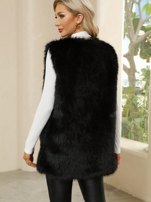 Minzy Faux Fur Vest - Black