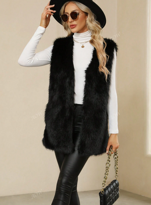 Minzy Faux Fur Vest - Black