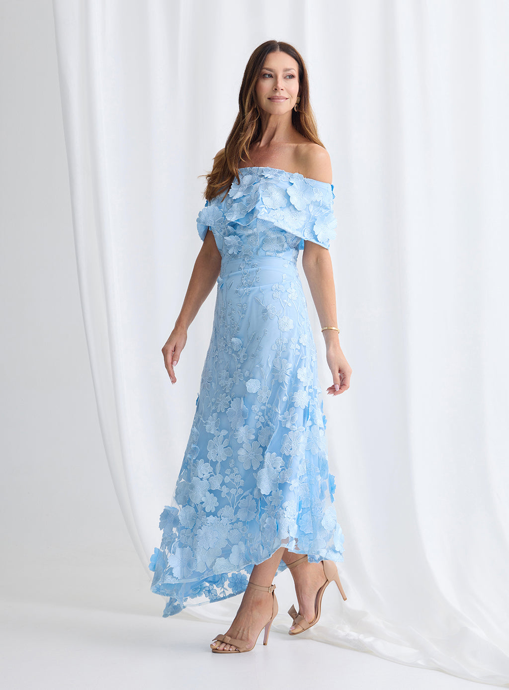 Benni off Shoulder Floral Dress by Trellis Lane - Pale Blue Benni off Shoulder Floral Dress by Trellis Lane - Pale Blue