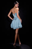 Satin Mini Dress - Dusty Blue