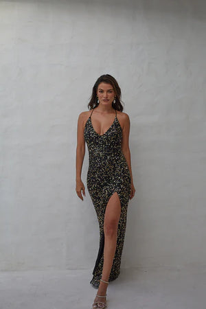 Rainey PO2451-1 Gown by Tania Olsen - Black/Gold