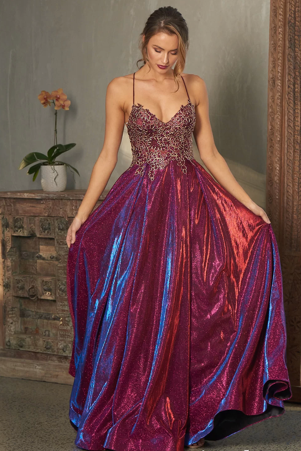 Ivy Gown PO854 by Tania Olsen Designs - Fuschia/Gold
