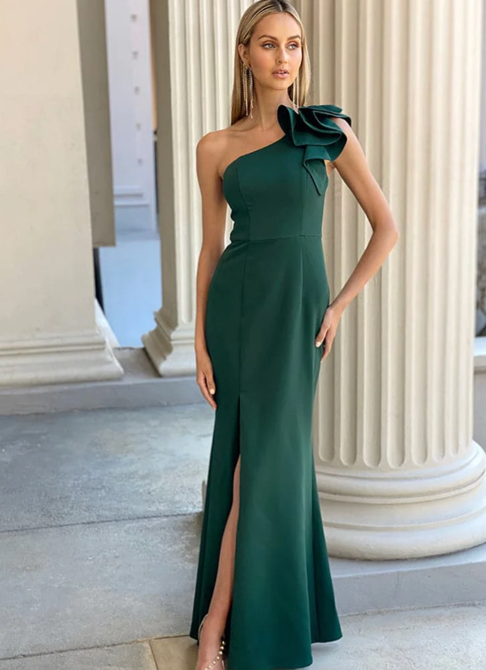 Sue Frill Gown BB33D31 by Bariano - Emerald Sue Frill Gown BB33D31 by Bariano - Emerald