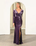 Marihan V Neck Draped Gown B53D02L by Bariano - Dusty Purple
